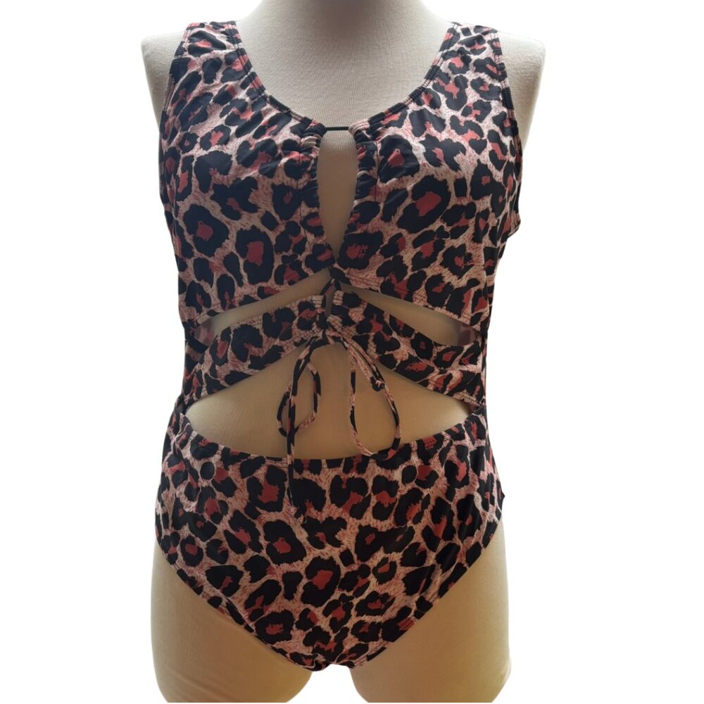 Leopard Print Cutout One Piece Swimsuit 1X Plus Size Animal Print Bathing Suit